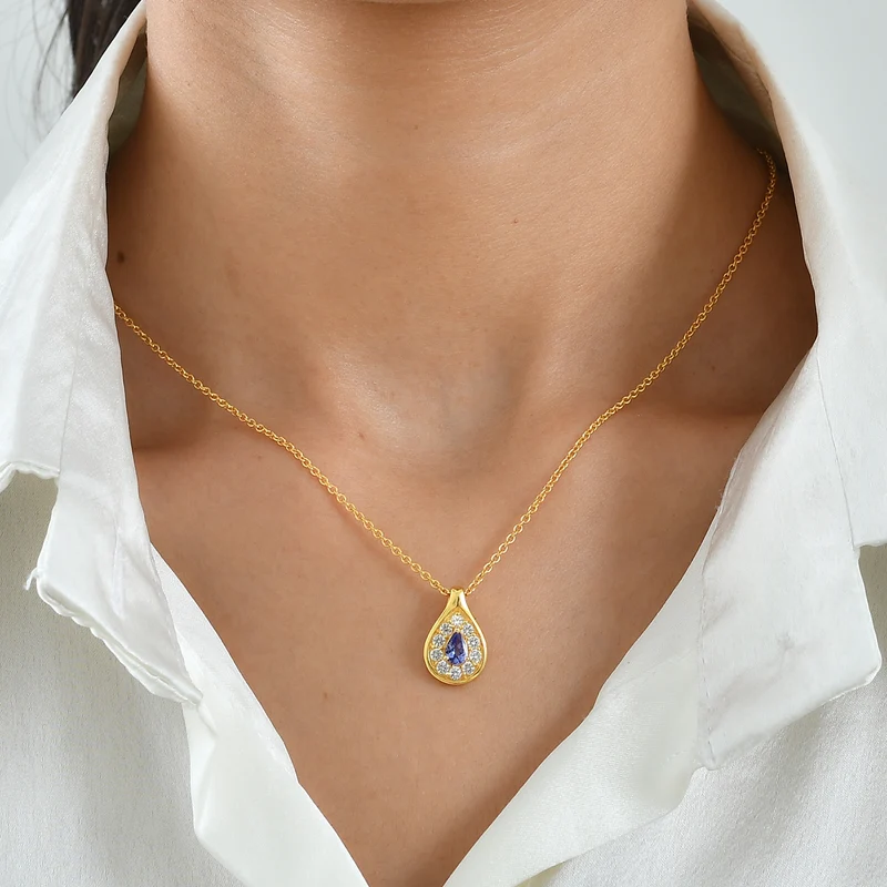 EVER TRUE AA Tansanit, Weißer Zirkon Anhänger mit Kette, ca. 50 cm ca. 1.09 ct