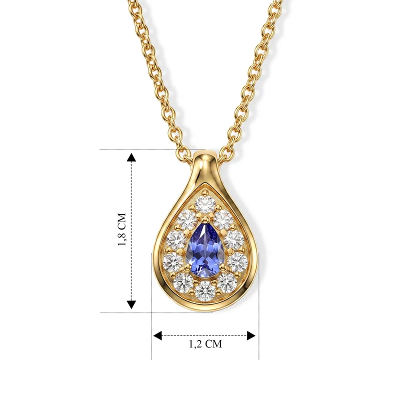 EVER TRUE AA Tansanit, Weißer Zirkon Anhänger mit Kette, ca. 50 cm ca. 1.09 ct