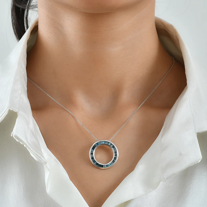 D'Joy Blauer Diamant Anhänger mit Kette, ca. 50 cm 925 Silber Rhodiniert ca. 1.04 ct