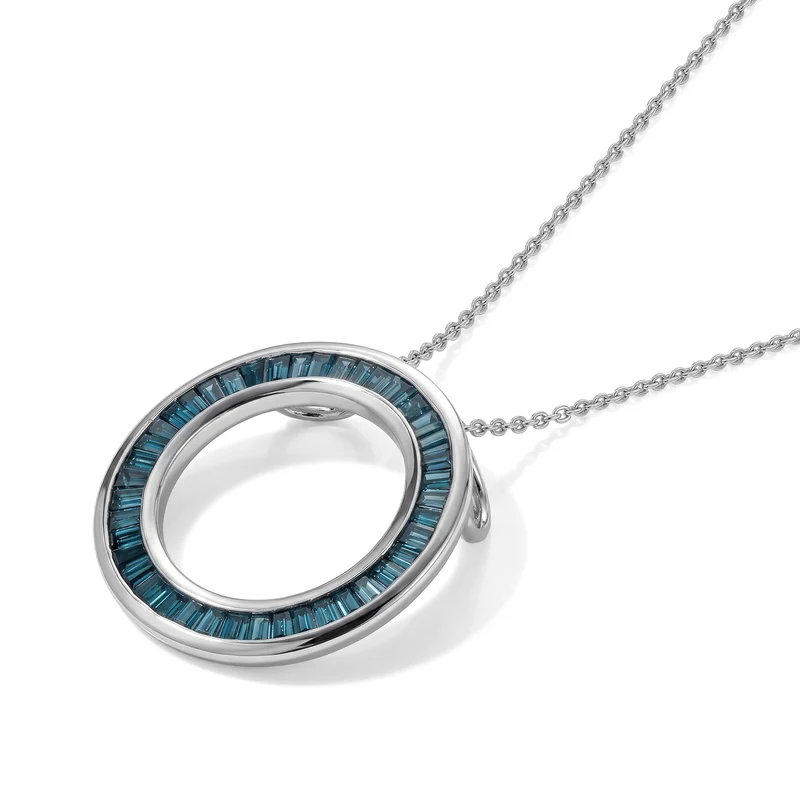 D'Joy Blauer Diamant Anhänger mit Kette, ca. 50 cm 925 Silber Rhodiniert ca. 1.04 ct