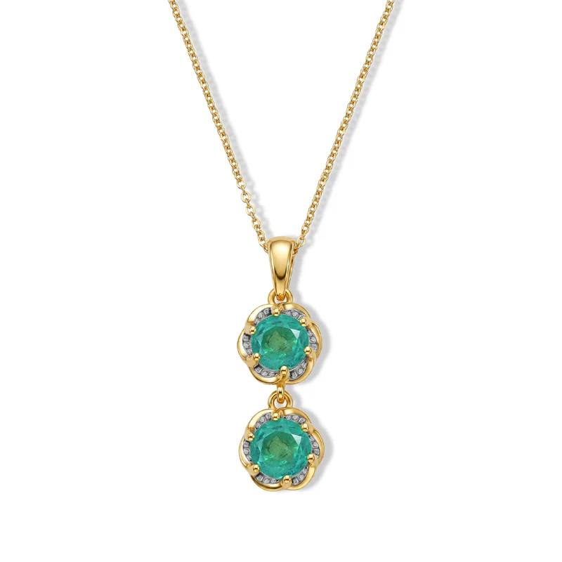 D'Joy Smaragd Triplett Quarz Anhänger mit 50cm Kette, 925 Silber platiniert und vergoldet - 2 ct.