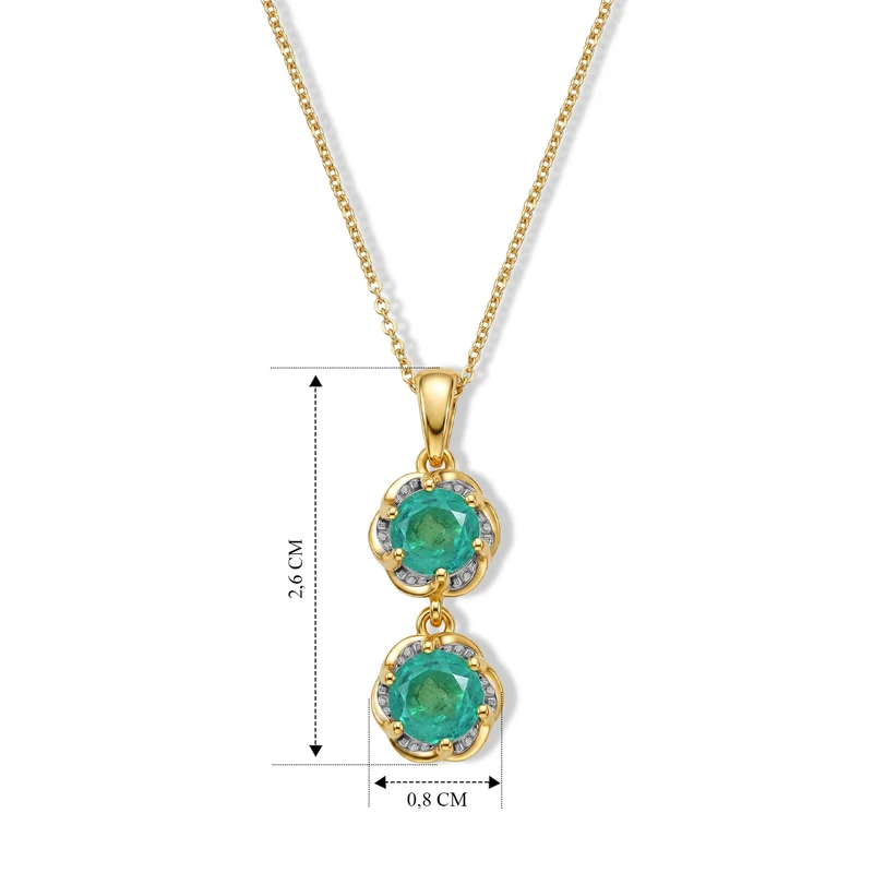 D'Joy Smaragd Triplett Quarz Anhänger mit 50cm Kette, 925 Silber platiniert und vergoldet - 2 ct.