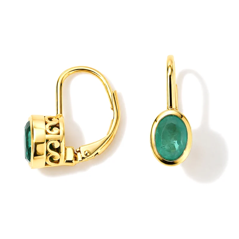D'Joy Smaragd-Quarz Triplette Ohrringe 925 Silber Gold ca. 2.03 ct