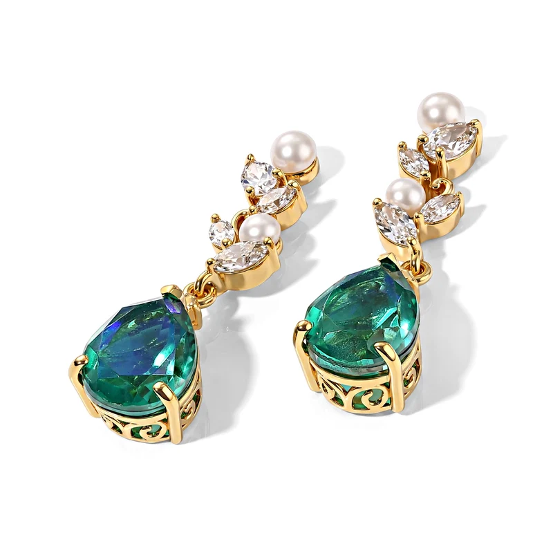 EVER TRUE Pfau Quarz Triplette, Süßwasser Perle (4-4.5mm) Ohrringe Nickelfreies Messing 9.08 ct
