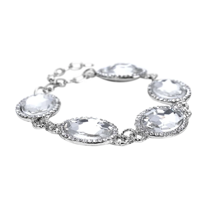2er Set, Weißes Glaskristall Armband und Ohrringe, silberfarben 132.80 ct