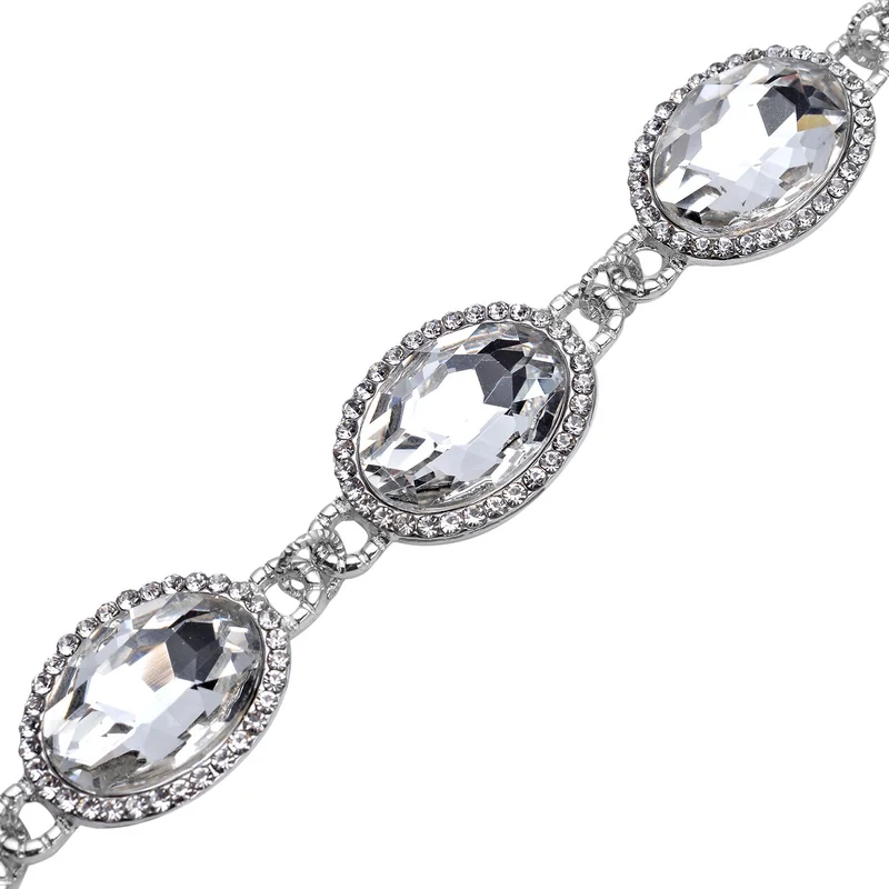 2er Set, Weißes Glaskristall Armband und Ohrringe, silberfarben 132.80 ct