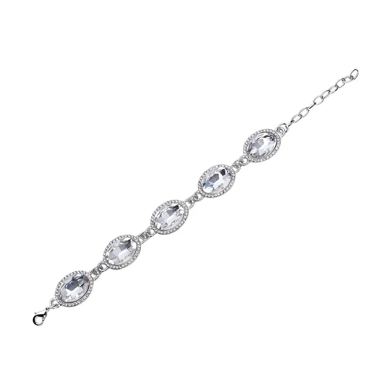 2er Set, Weißes Glaskristall Armband und Ohrringe, silberfarben 132.80 ct