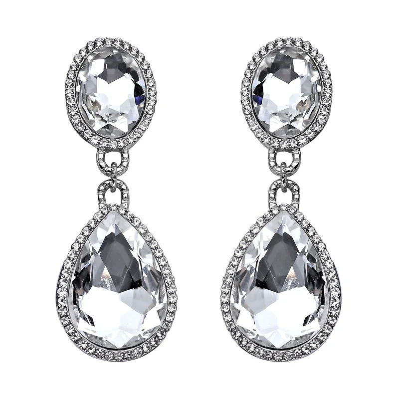 2er Set, Weißes Glaskristall Armband und Ohrringe, silberfarben 132.80 ct