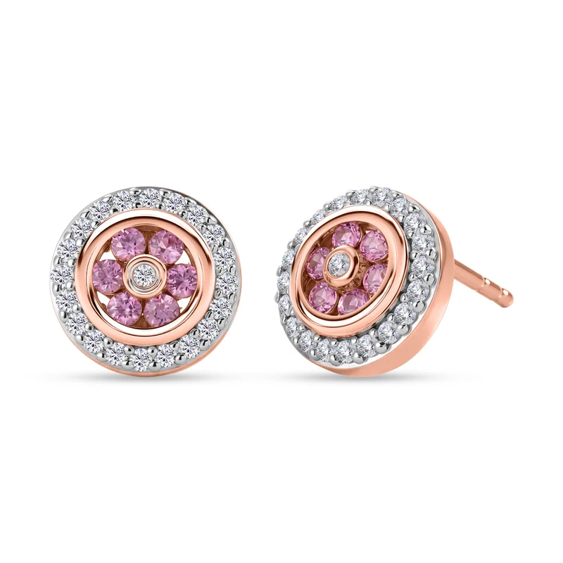 D'Joy Rosa Saphir und Zirkon Ohrringe, 925 Silber 750 Roségold Vermeil - 0,79 ct.