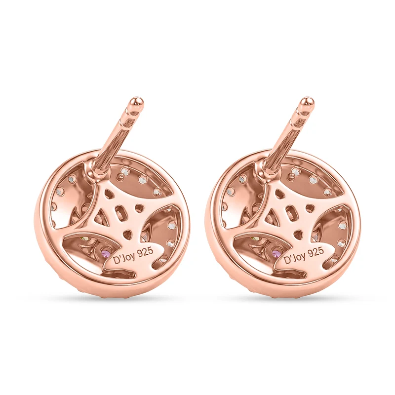 D'Joy Rosa Saphir und Zirkon Ohrringe, 925 Silber 750 Roségold Vermeil - 0,79 ct.