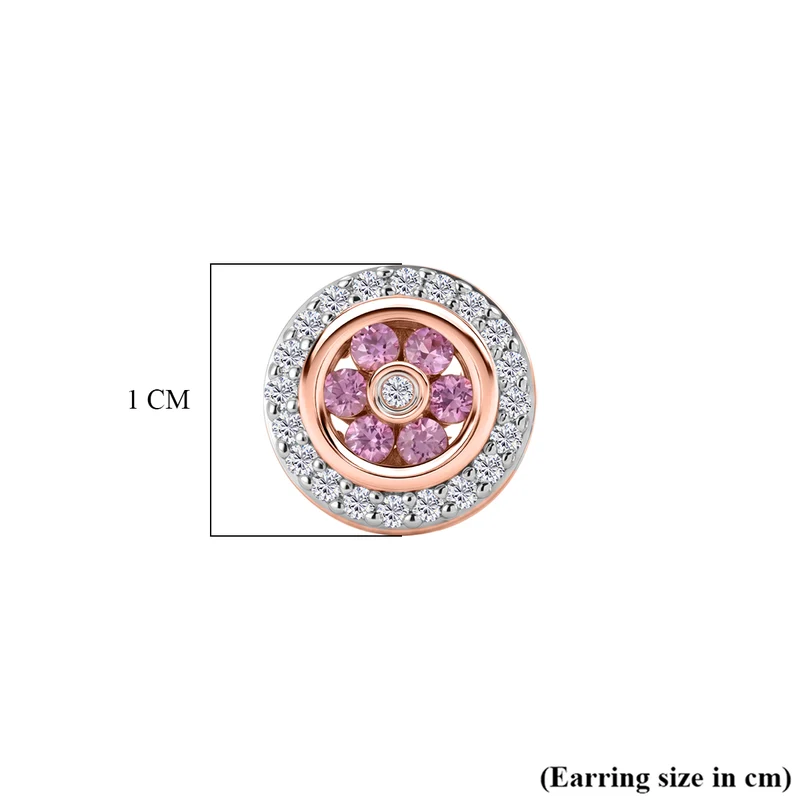 D'Joy Rosa Saphir und Zirkon Ohrringe, 925 Silber 750 Roségold Vermeil - 0,79 ct.