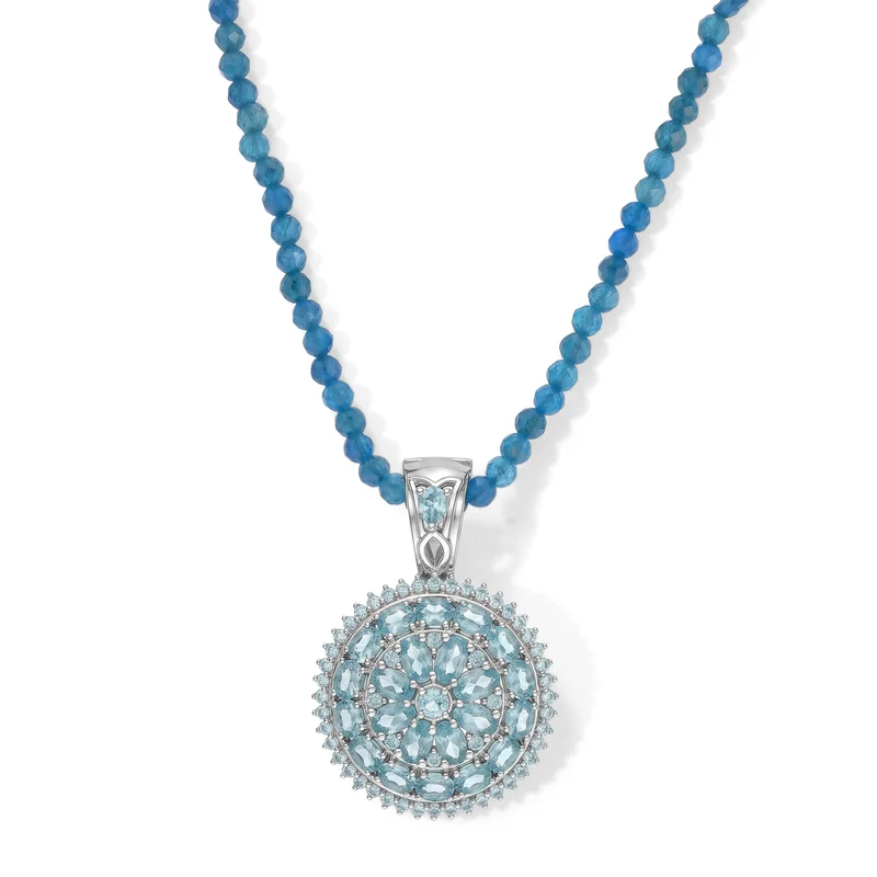 D'Joy Neon Apatit, Blauer Apatit Schmuckset ca. 50 cm 925 Silber Rhodiniert ca. 106,38 ct.