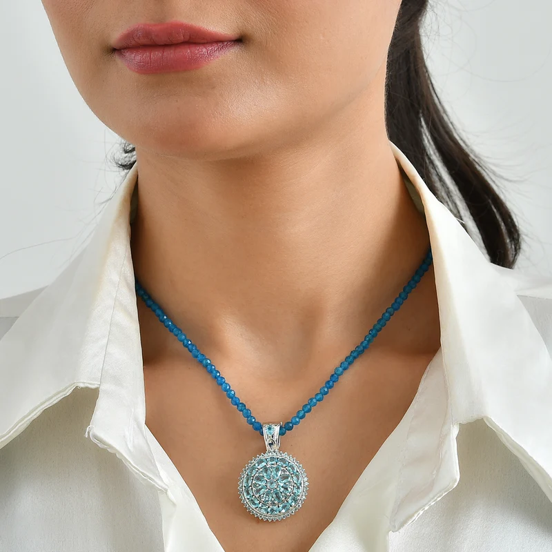 D'Joy Neon Apatit, Blauer Apatit Schmuckset ca. 50 cm 925 Silber Rhodiniert ca. 106,38 ct.
