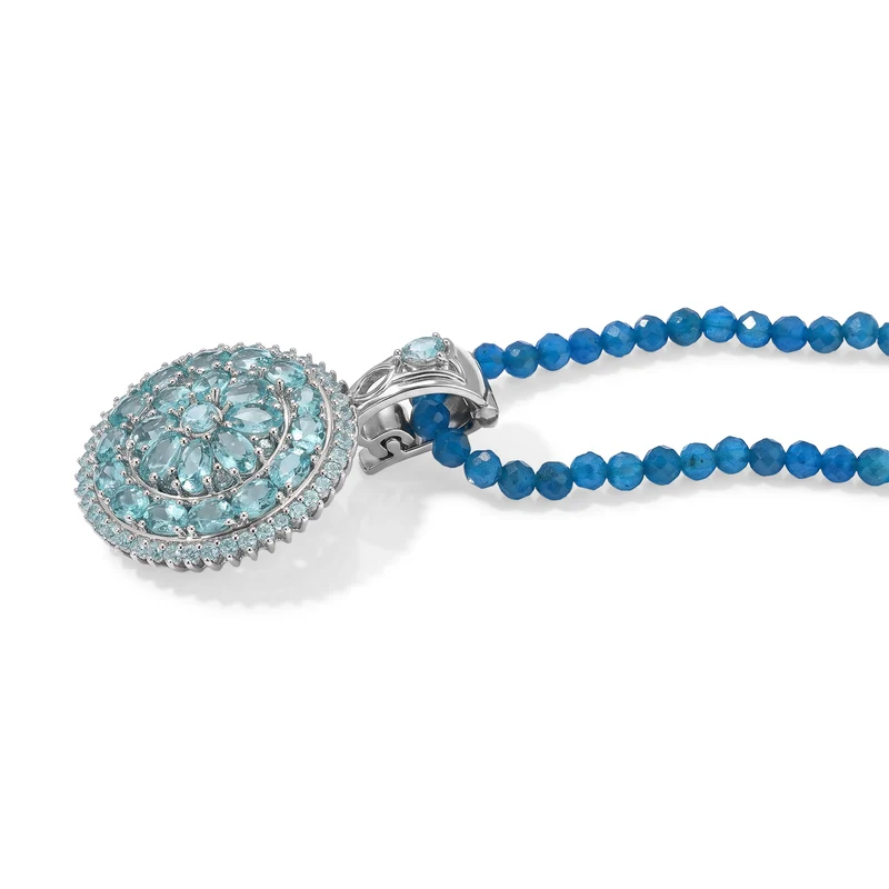 D'Joy Neon Apatit, Blauer Apatit Schmuckset ca. 50 cm 925 Silber Rhodiniert ca. 106,38 ct.