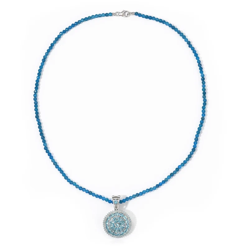 D'Joy Neon Apatit, Blauer Apatit Schmuckset ca. 50 cm 925 Silber Rhodiniert ca. 106,38 ct.