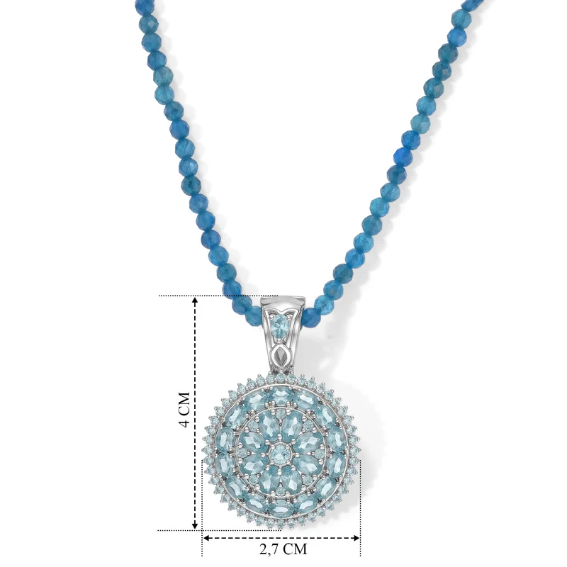 D'Joy Neon Apatit, Blauer Apatit Schmuckset ca. 50 cm 925 Silber Rhodiniert ca. 106,38 ct.