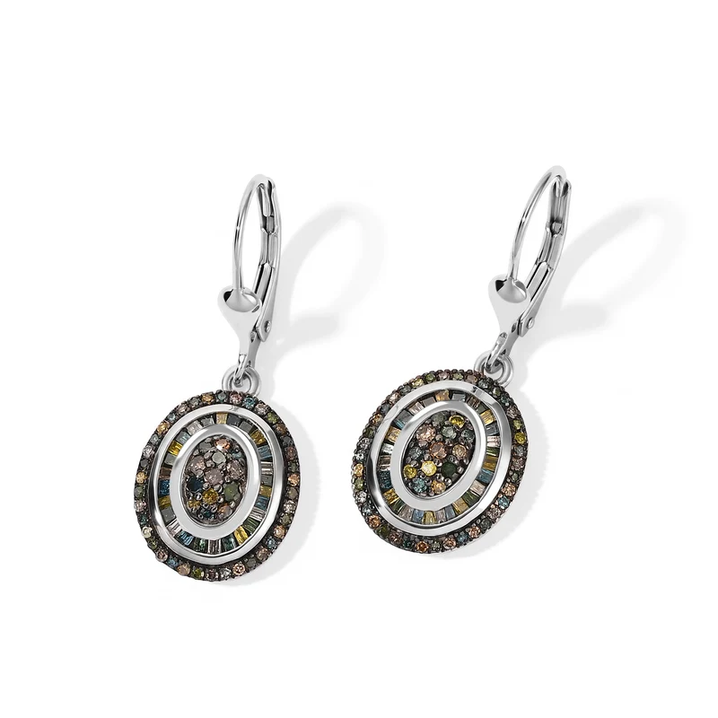 D'Joy Grüner Diamant, Natürlicher Champagner Diamant Ohrringe 925 Silber Rhodiniert ca. 0.85 ct