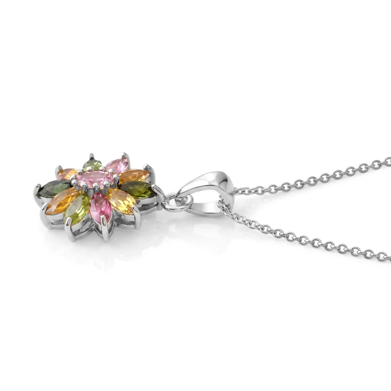 D'Joy AA Mehrfarbig-Turmalin Schmuckset ca. 50 cm 925 Silber Vergoldet ca. 0,85 ct.