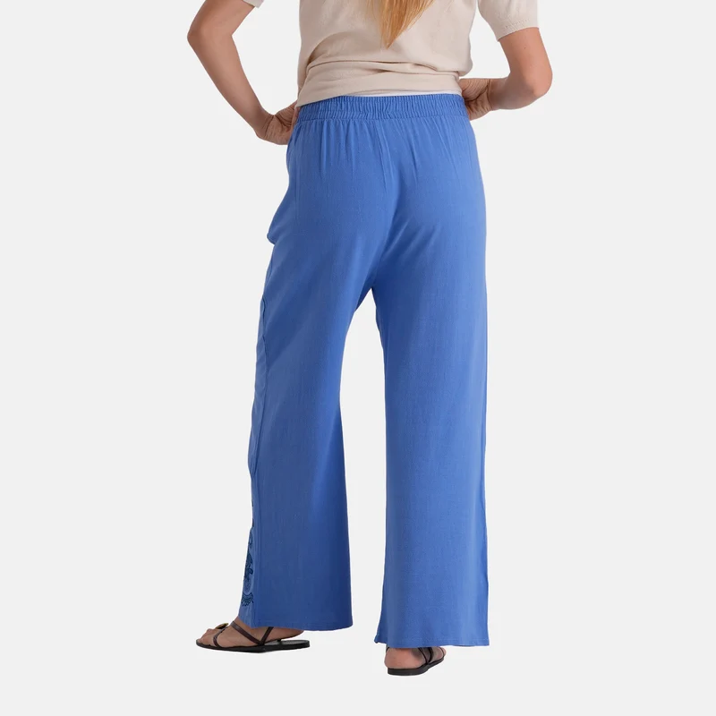 LA MAREY Leinenhose mit Stickerei, 70% Leinen und 30% Baumwolle, EU 40/42, Größe L, Dunkelblau