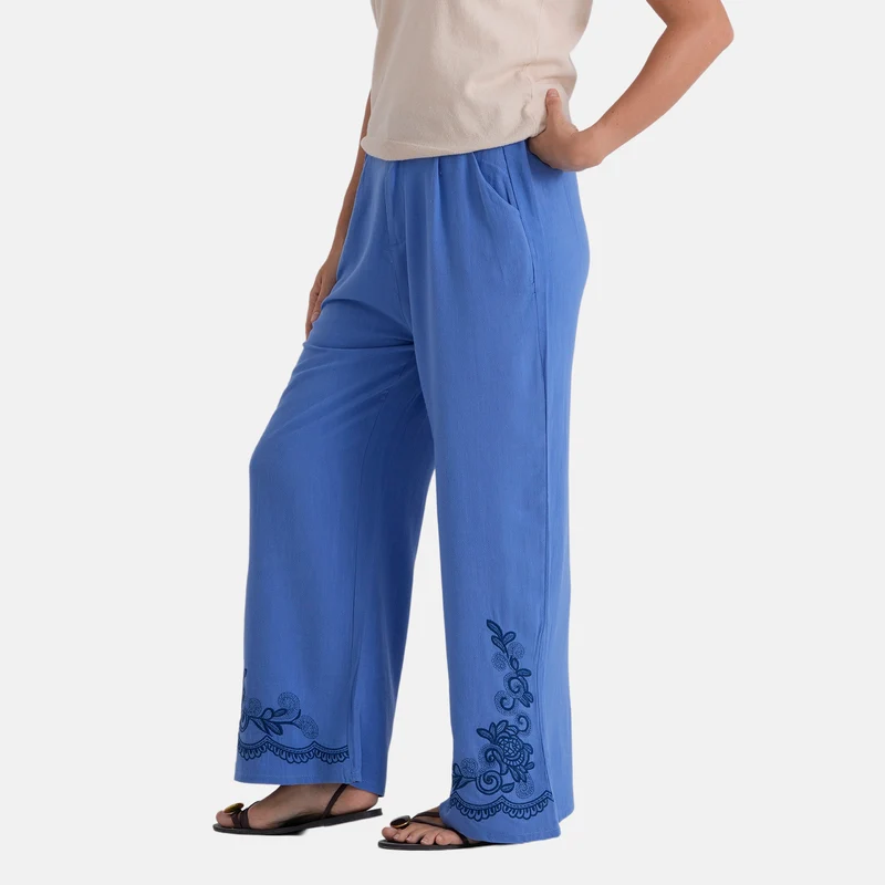 LA MAREY Leinenhose mit Stickerei, 70% Leinen und 30% Baumwolle, EU 40/42, Größe L, Dunkelblau