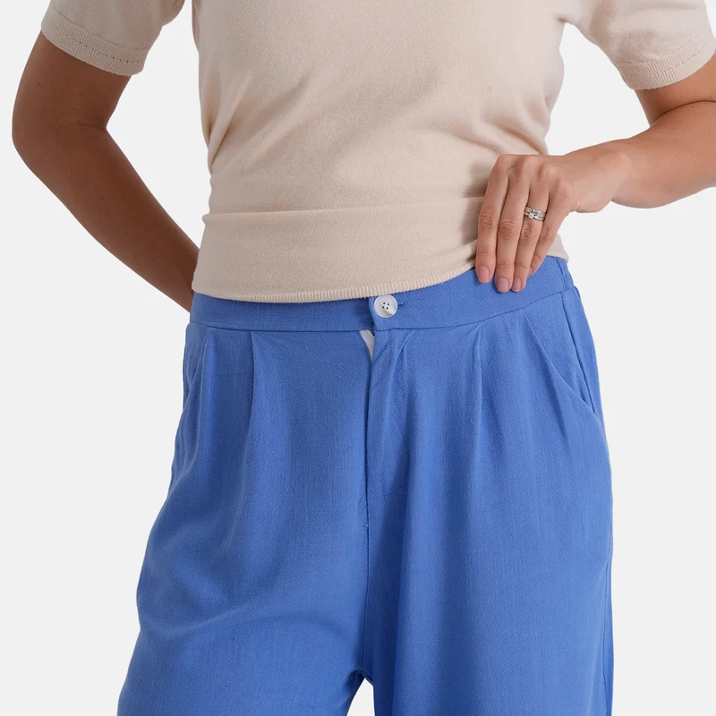LA MAREY Leinenhose mit Stickerei, 70% Leinen und 30% Baumwolle, EU 40/42, Größe L, Dunkelblau
