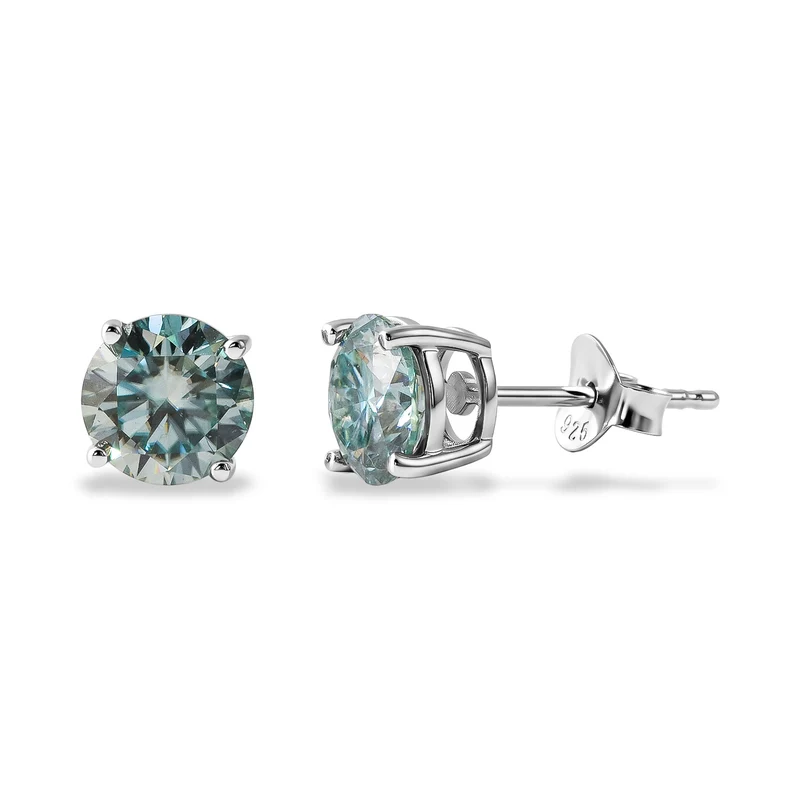 D'Joy Paraiba Moissanit Solitär Ohrringe, 925 Silber rhodiniert - 1,90 ct.