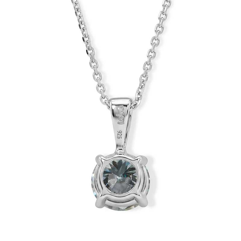 D'Joy Paraiba Moissanit Solitär Anhänger mit 45cm Kette, 925 Silber rhodiniert - 1,21 ct.