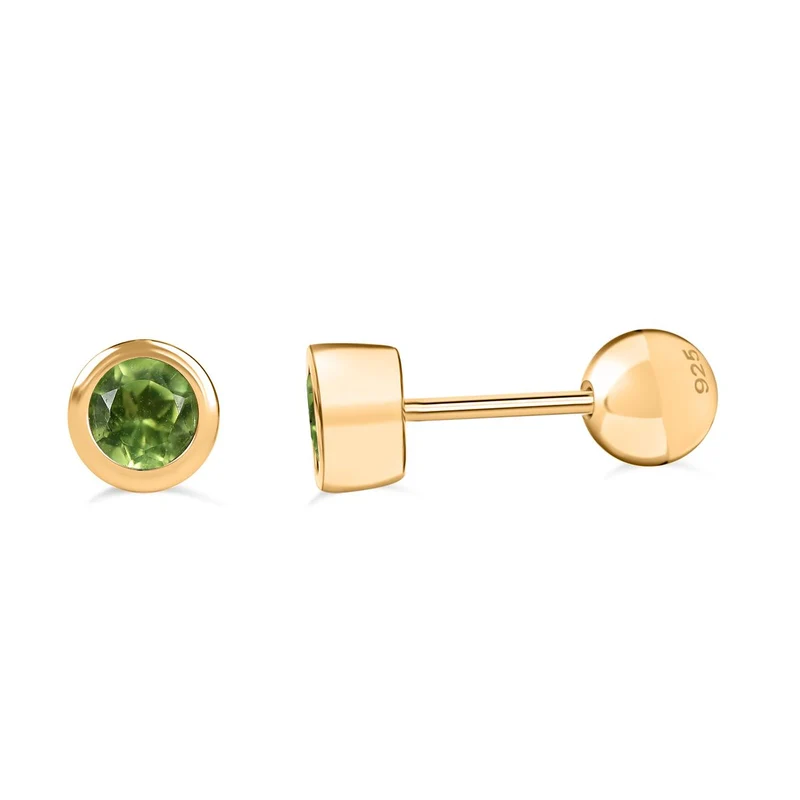Natürlicher Peridot Ohrringe 925 Silber 750 Gelbgold Vermeil ca. 0.61 ct