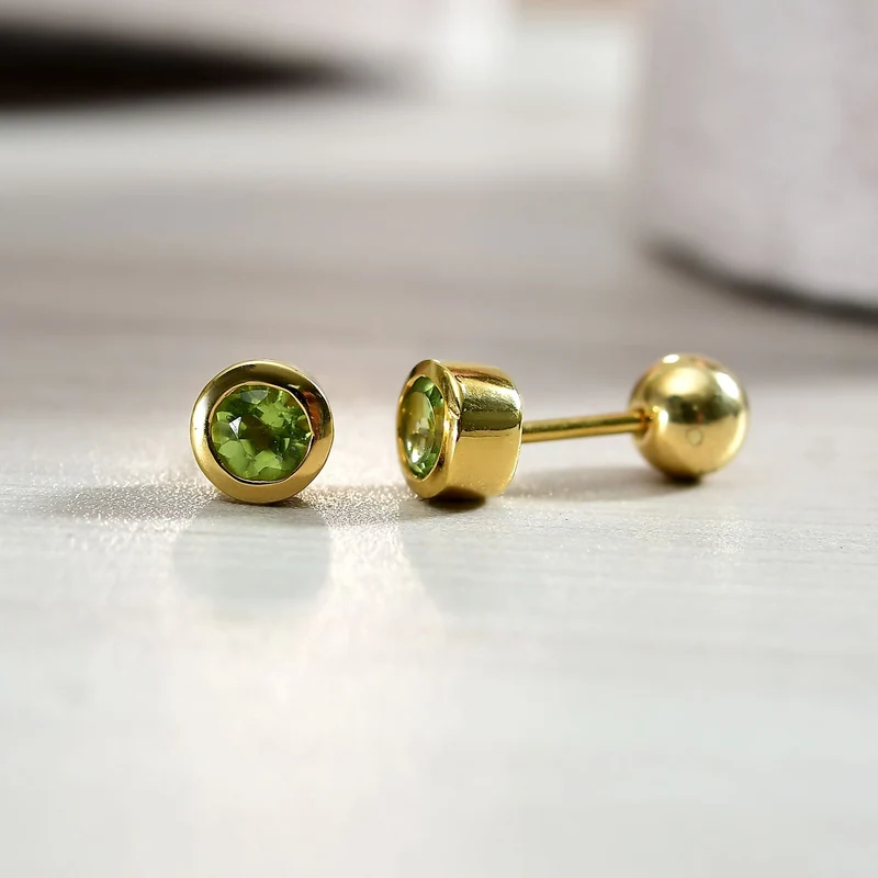 Natürlicher Peridot Ohrringe 925 Silber 750 Gelbgold Vermeil ca. 0.61 ct