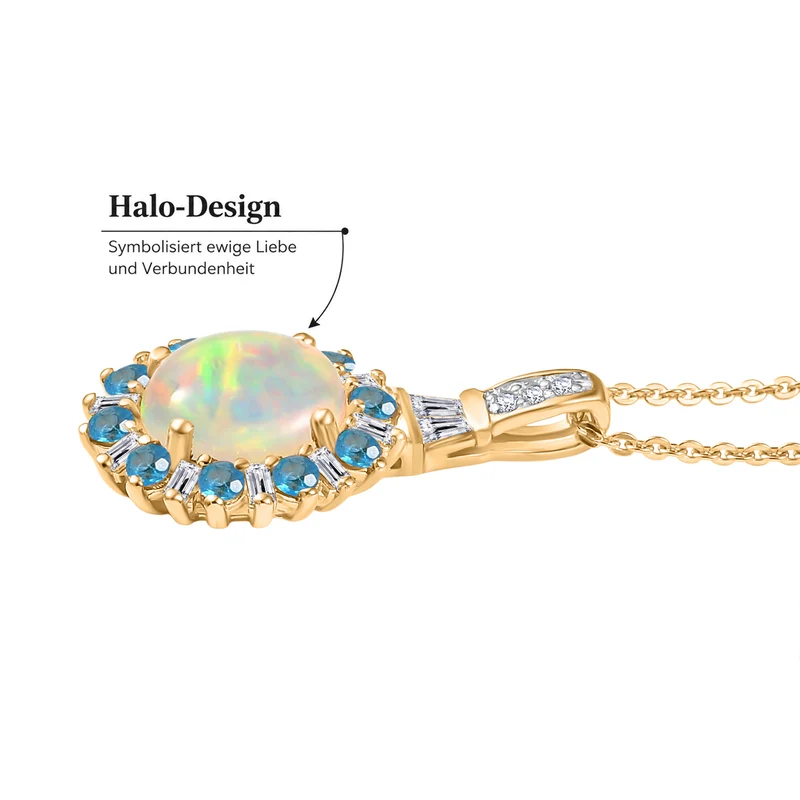 AA natürlicher, äthiopischer Welo Opal, Neon Apatit und Moissanit Anhänger mit 50cm Kette, 925 Silber 750 Gelbgold Vermeil - 1.86 ct