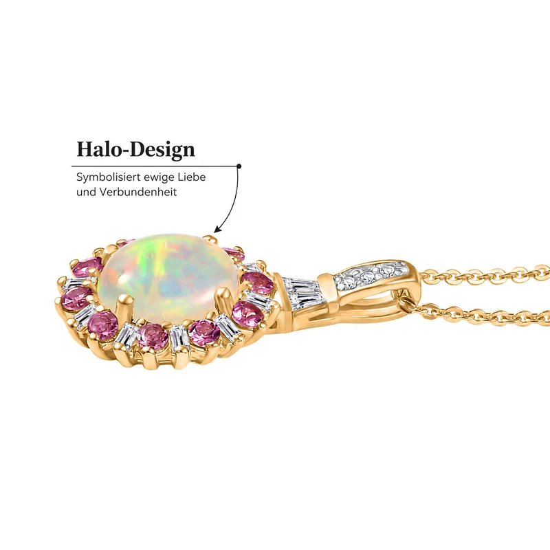 AA natürlicher, äthiopischer Welo Opal, Neon Apatit und Moissanit Anhänger mit 50cm Kette, 925 Silber 750 Gelbgold Vermeil - 1.86 ct