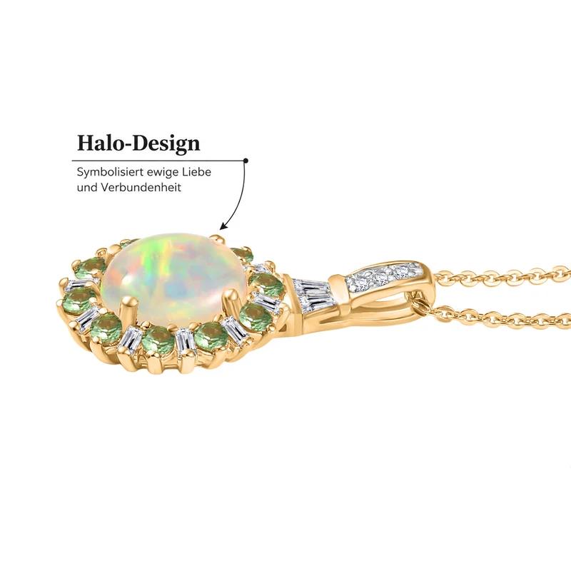 AA natürlicher, äthiopischer Welo Opal, Neon Apatit und Moissanit Anhänger mit 50cm Kette, 925 Silber 750 Gelbgold Vermeil - 1.86 ct