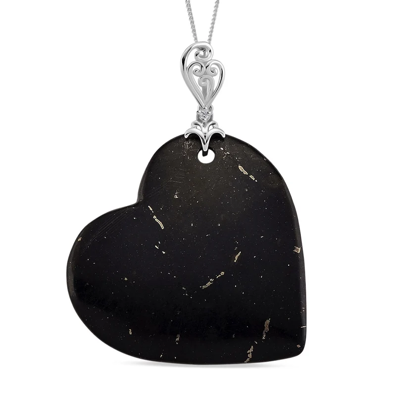 D'Joy Shungit, Weißer Zirkon Schmuckset ca. 45 cm 925 Silber rhodiniert ca. 66,10 ct.