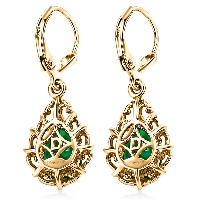 D'Joy Pfau Quarz Triplette, Natürlicher Chromdiopsid Ohrringe 925 Silber 750 Gelbgold vermeil ca. 3,51 ct.