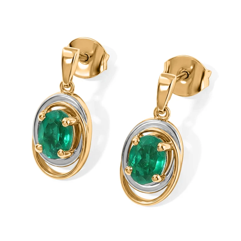 D'Joy Smaragd-Quarz Triplette Ohrringe 925 Silber Platiniert und vergoldet ca. 1.69 ct