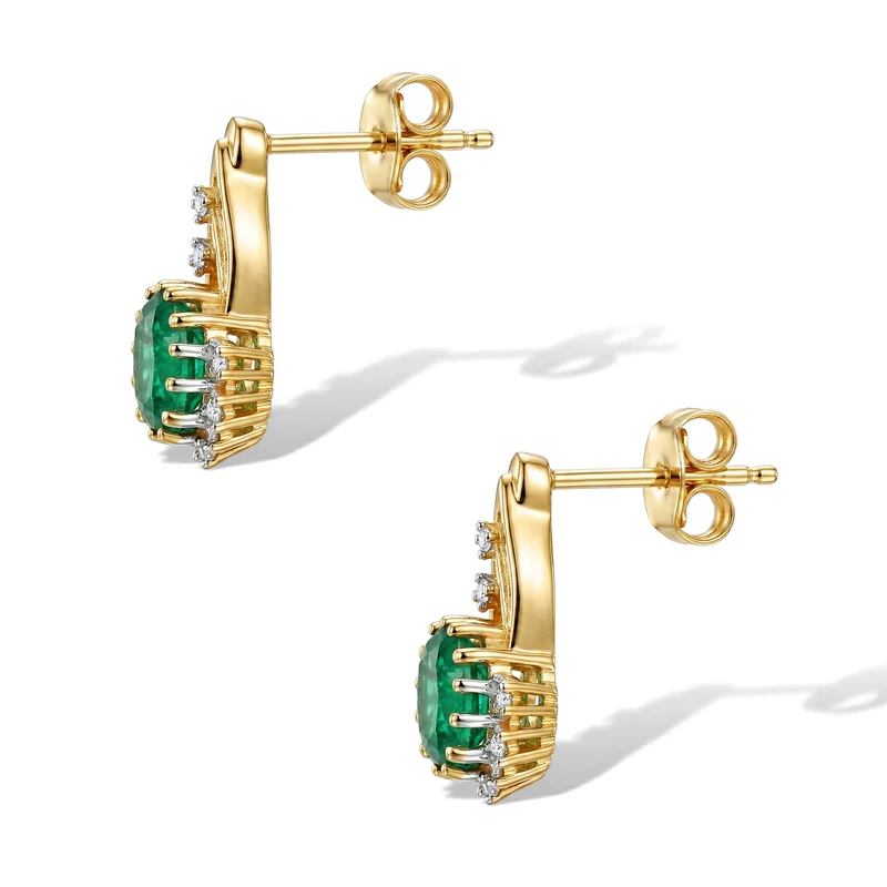D'Joy Smaragd Triplett Quarz und Zirkon Ohrringe, 925 Silber in Goldton - 2,23 ct.