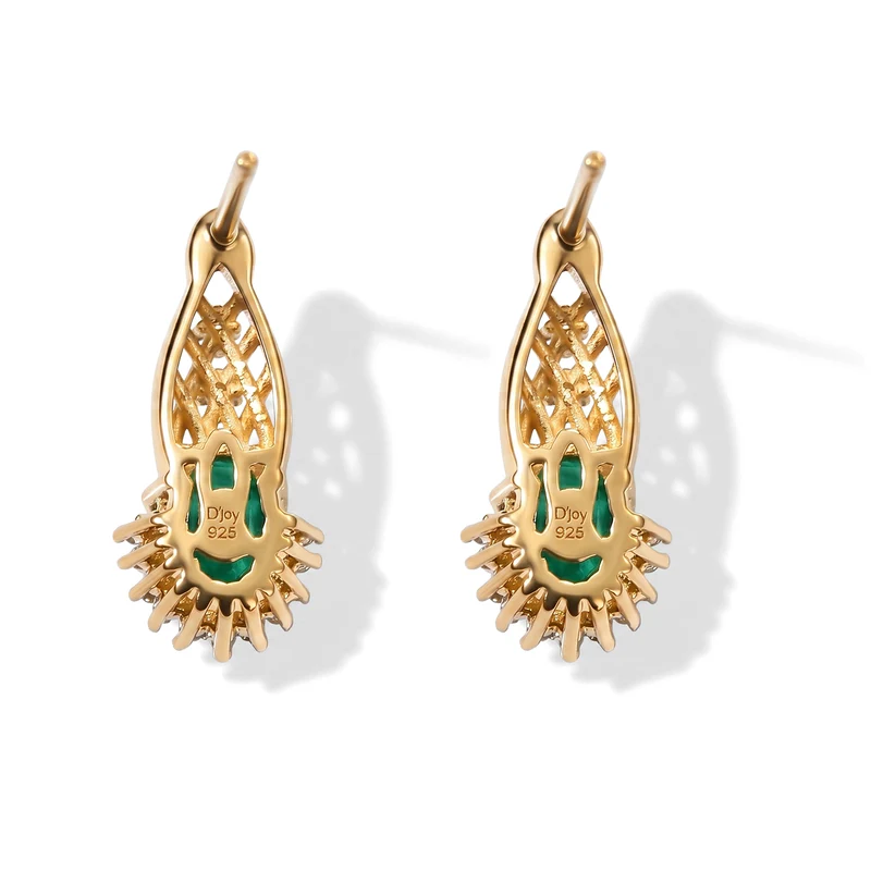 D'Joy Smaragd Triplett Quarz und Zirkon Ohrringe, 925 Silber in Goldton - 2,23 ct.
