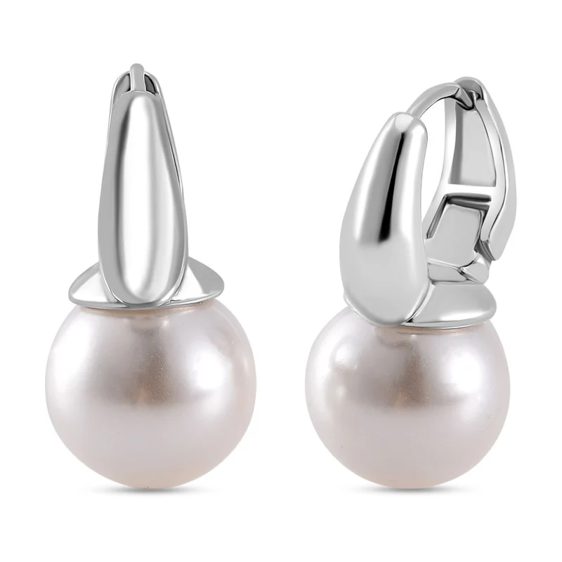 Weiße Muschelkernperle Ohrringe, Messing