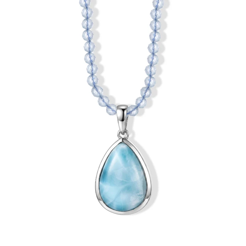 D'Joy AAA Larimar, Aquamarin Schmuckset ca. 45 cm 925 Silber Rhodiniert ca. 37.58 ct