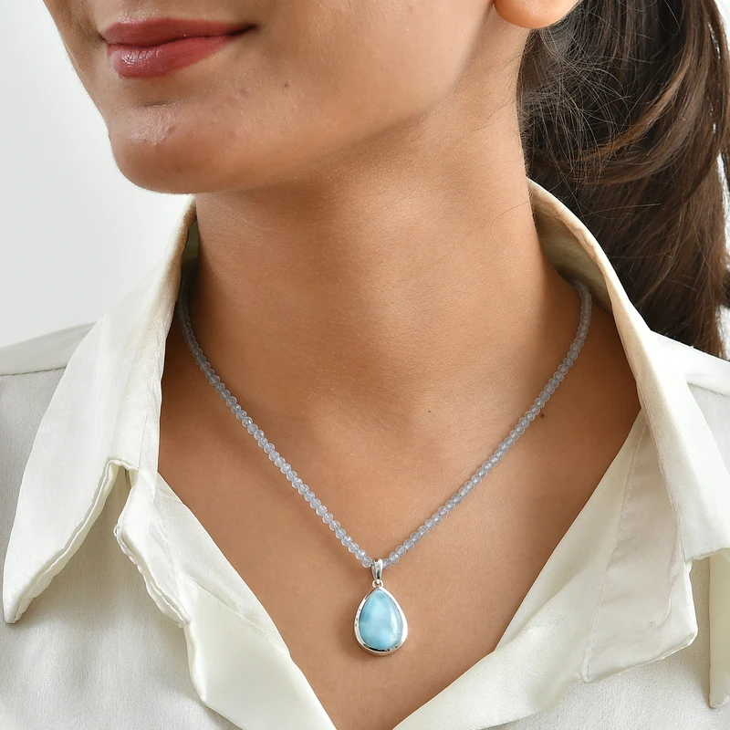 D'Joy AAA Larimar, Aquamarin Schmuckset ca. 45 cm 925 Silber Rhodiniert ca. 37.58 ct