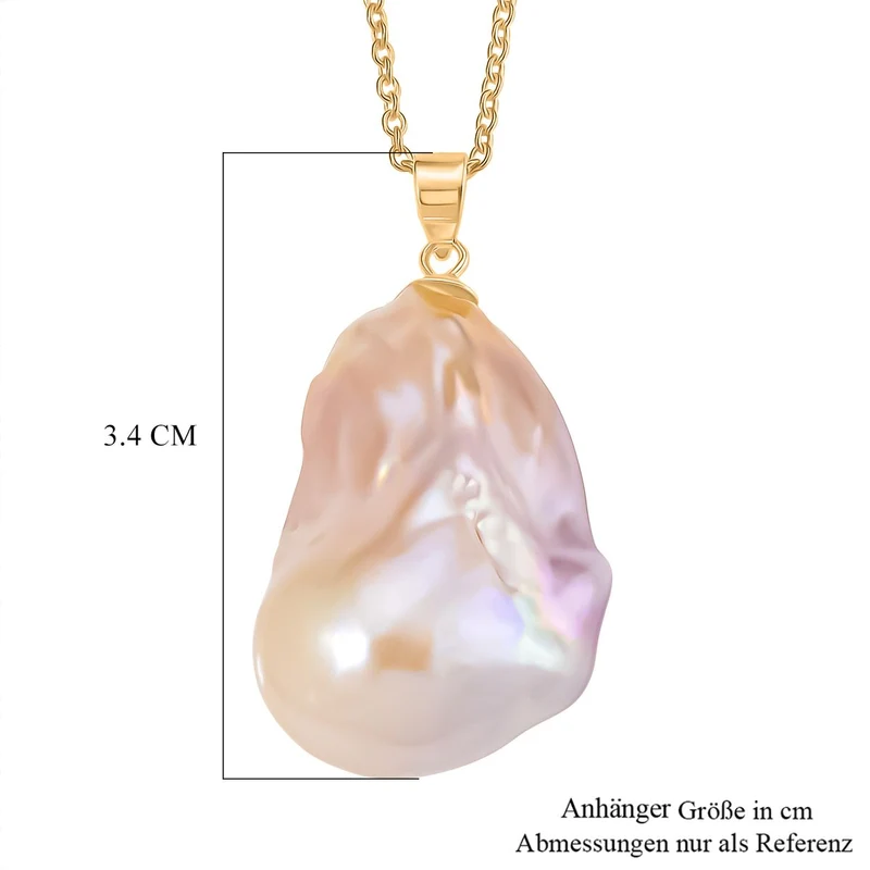 AAA mehrfarbige Süßwasser Barockperle Anhänger mit 50cm Kette, 925 Silber vergoldet