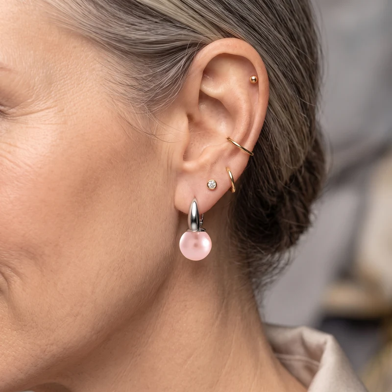 Rosa Muschelkernperle Ohrringe, Messing