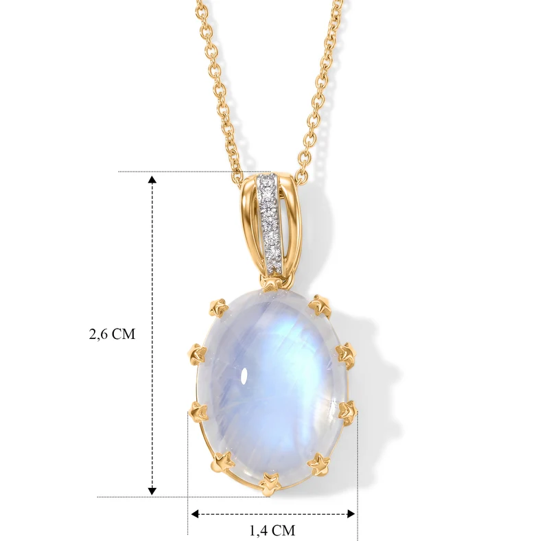 D'Joy Regenbogen Mondstein, Weißer Zirkon Schmuckset ca. 50 cm 925 Silber 750 Gelbgold vermeil ca. 9,86 ct.
