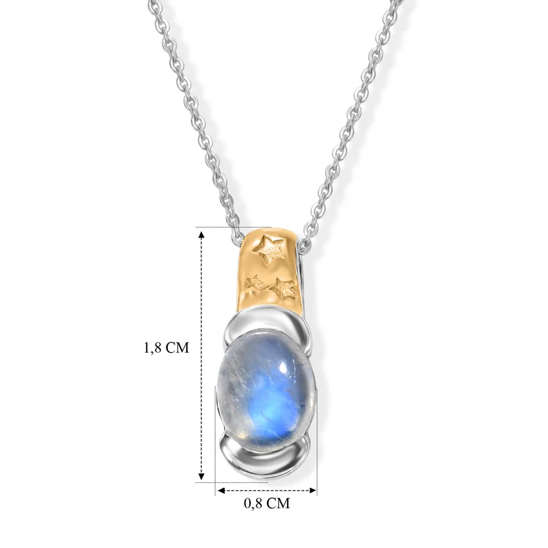 D'Joy Regenbogen Mondstein Anhänger mit Kette, ca. 50 cm 925 Silber Gold, 925 Silber Platiniert und vergoldet ca. 2.17 ct