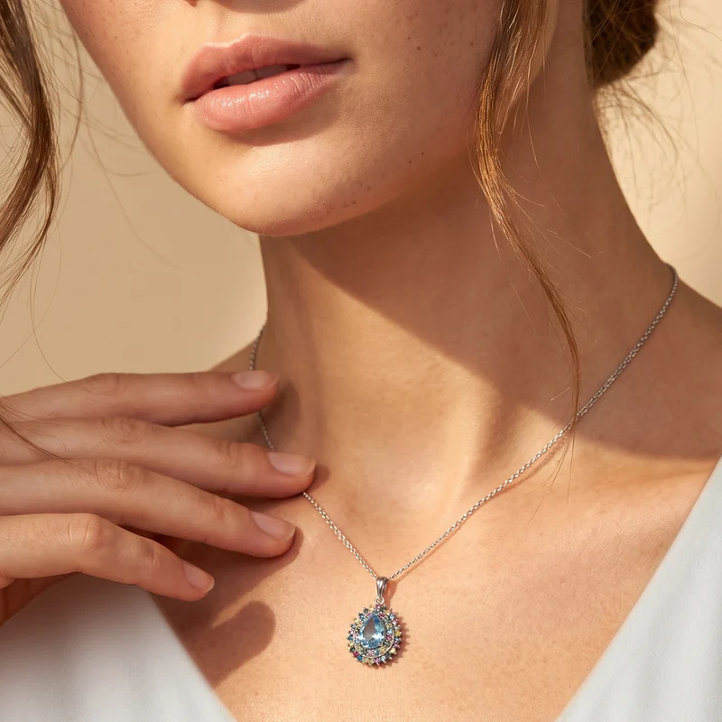 LUXURIANT DIAMOND - AA Blauer Zirkon, Lab Grown Blauer Diamant Schmuckset ca. 50 cm 925 Silber Rhodiniert ca. 3,17 ct.