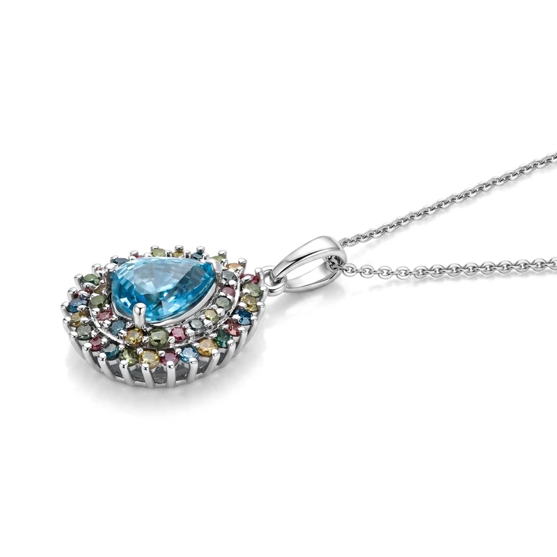 LUXURIANT DIAMOND - AA Blauer Zirkon, Lab Grown Blauer Diamant Schmuckset ca. 50 cm 925 Silber Rhodiniert ca. 3,17 ct.