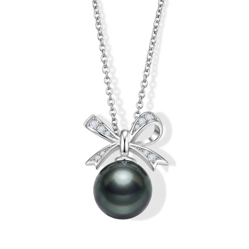 D'Joy Tahiti Perle und Moissanit Anhänger mit 45cm Kette, 925 Silber rhodiniert