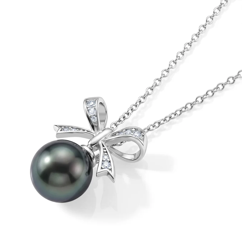 D'Joy Tahiti Perle und Moissanit Anhänger mit 45cm Kette, 925 Silber rhodiniert