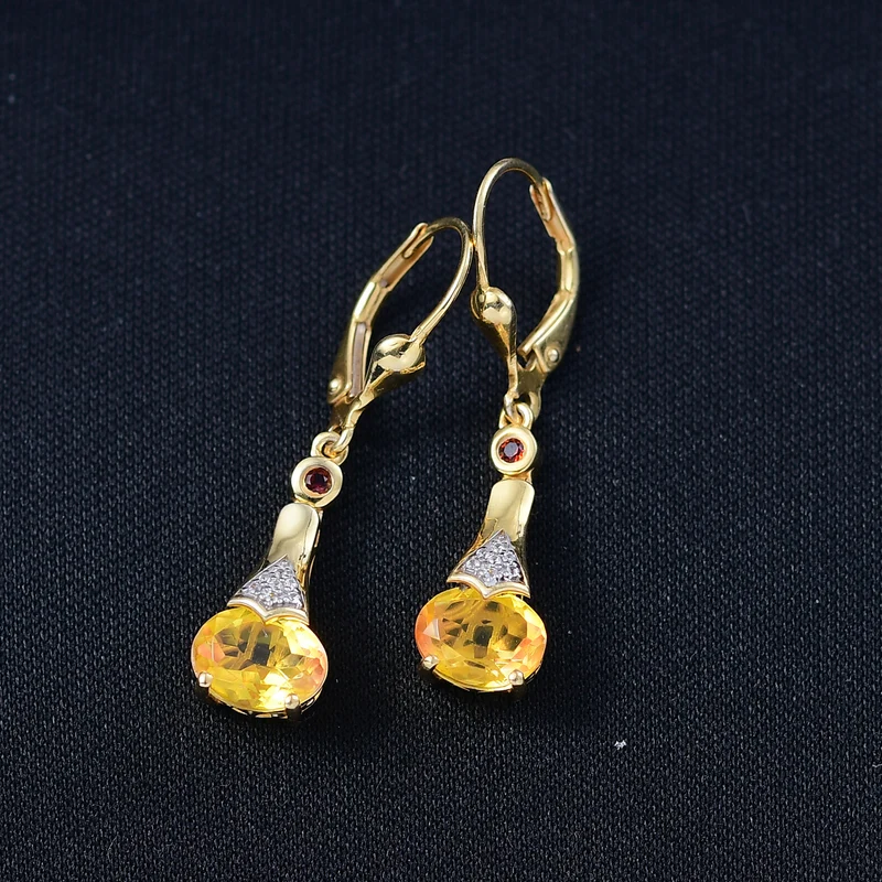 D'Joy Sphaleros Quarz, Roter Granat Ohrringe 925 Silber 750 Gelb Vergoldet ca. 3.12 ct
