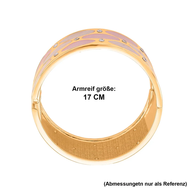 Emaille-Armreif mit weißen Kristallen, Legierung, Rosa-Creme, 17cm